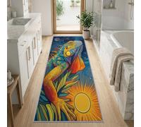 Tapis de Couloir Long Antiderapant 60 x 180 cm Peinture L'Huile Fantastique Animaux Iguane Tapis de Cuisine Devant Evier Lavable en Machine Passage paillasson de Porte d'Entrée Interieur, Bleu Orange
