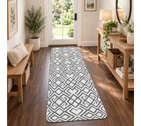 Tapis de couloir minimaliste avec lignes géométriques modernes 2 x 5 | Motif géométrique moderne, tapis de chevet, art minimaliste, palette de couleurs neutres, accents de sol d'entrée