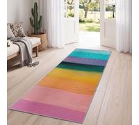 Tapis de Couloir Minimaliste Moderne Lavable 80 x 150 cm, Antidérapant Poils Courts Multicolore Tapis de Passage Cuisine Paillassons, Abstrait Dégradé Rayures Blocs Couleur Tapis de Chambre