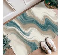 Tapis de couloir moderne minimaliste avec motif vagues abstraites bleu sarcelle, antidérapant, résistant à la décoloration pour cuisine, buanderie, porte, entrée, décoration 0,6 x 0,9 m