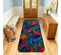 Tapis de couloir motif tourbillons - Couleurs modernes abstraites - Texture non multicolore - Éponge à poils courts - Tapis à imprimé rectangulaire pour cuisine, chevet, entrée, couloir, décoration