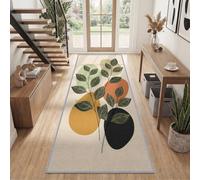 Tapis de Couloir Passage Long 60 x 150 cm, Tapis Coureur Abstrait Nature Plantes Lavable Antidérapant Vert Foncé Feuilles Géométrique Blocs De Couleur pour Cuisine Chambre Entrée Salle de Buanderie
