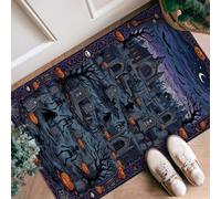 Tapis de couloir pour maison hantée, effrayant, gothique, citrouilles, fantôme, Halloween, noir, tapis antidérapant avec bordure pour cuisine, entrée, chevet, buanderie, décoration 61 x 0,9 m