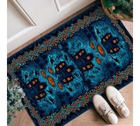 Tapis de couloir pour maison hantée, fantôme effrayant, citrouilles, Halloween, antidérapant, doux, résistant aux taches pour cuisine, entrée, buanderie, couloir, bleu, 0,6 x 0,9 m