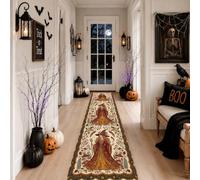 Tapis de couloir rectangulaire à poils courts en éponge douce et résistante aux taches pour cuisine, entrée, chevet, buanderie, motif chapeau de sorcière, marron, 0,6 x 2,4 m