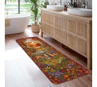 Tapis de couloir rustique fantaisie, motif cerf, fleurs d'oiseaux, orange, antidérapant, doux, résistant aux taches pour cuisine, entrée, buanderie, décoration de chevet, 0,6 x 1,8 m