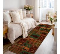 Tapis de couloir rustique inspiré de la nature - Motif feuille d'arbre - Marron - Poils courts - En éponge - Bordure pour cuisine, entrée, buanderie, décoration de chevet - 0,6 x 2,4 m