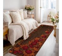 Tapis de couloir rustique traditionnel en forme de citrouilles en bois d'automne marron à poils courts en éponge pour la maison, la cuisine, la buanderie, la porte, l'entrée - 0,6 x 2,4 m