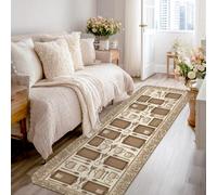 Tapis de couloir rustique vintage avec cuillère à tasse, marron automnal, à poils courts et bords en éponge pour cuisine, entrée, chevet, porte, couloir, décoration 6,4 x 2,4 m