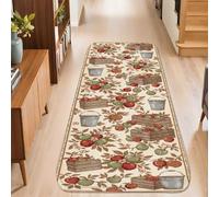 Tapis de couloir rustique vintage avec motif boitier seau - Rouge automne - Éponge à poils courts - Tapis rectangulaire doux et résistant aux taches pour cuisine, entrée, buanderie, décoration de