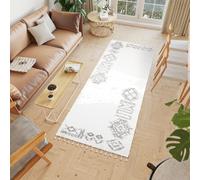 Tapis de couloir Tapis à poils longs Moderne Pont Salon Chambre à coucher Design Crème Gris Motif Ethno Franges 100 x 300 cm