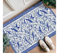 Tapis de couloir traditionnel élégant avec motif de branches et fleurs, bleu, tapis antidérapant pour cuisine, entrée, buanderie, décoration de chevet, 0,6 x 0,9 m
