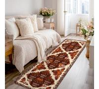 Tapis de couloir traditionnel rustique avec feuilles et citrouilles d'automne marron à poils courts en éponge rectangulaire avec bordure pour cuisine, chevet, entrée, couloir, décoration de 6,4 x 2,4