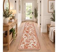 Tapis de couloir traditionnel vintage en toile de Jouy Motif oiseaux 2 x 8 | Toile de Jouy, tapis de couloir à motifs floraux, style vintage traditionnel, accents orange chaud, décoration élégante pour