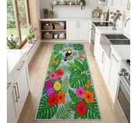 Tapis de Couloir Tropical Jungle Plante Animal Antidérapant Lavable | Toucan Vert Monstera Tapis de cuisine Long 60 x 180 cm à Poils Courts pour Salon Chambre Entrée Buanderie Corridor