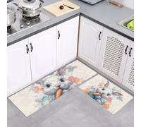 Tapis de Cuisine 2 pièces Mignon Aquarelle Absorbante, Blanc Tapis de Sol Lapin Carotte Antidérapante Pliable, pour Cuisine Salle à Manger Buanderie Couloir 50x80cm+50x150cm