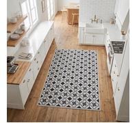 Tapis de cuisine 50 x 80 cm, blanc, noir, gris, kilim tissé, LYN11 N&B