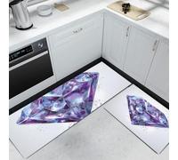 Tapis de Cuisine Aquarelle Illustration Antidérapant et Anti-Fatigue, Violet Tapis de Sol Diamants Éclaboussures D'Encre 2 Pièces Absorbante, Pour Cuisine Salle à Manger Salon 40x60cm+40x120cm