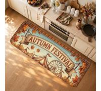 Tapis de cuisine citrouilles avec citation du festival de la récolte | Thème récolte d'automne, tapis de couloir de cuisine, texture bois rustique, décoration saisonnière de ferme