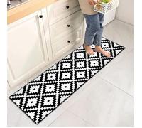 Tapis de cuisine - Devant évier - 50 x 160 cm - Antidérapant - Noir/Blanc motifs géométriques