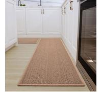 Tapis de Cuisine Devant Evier Antidérapant en Caoutchouc et Lavable, Lin, Brun, 2 Pièces, 120x44cm + 75x44cm