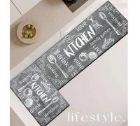 Tapis de cuisine en caoutchouc doux de 3,5 mm d'épaisseur, motif de planche de bois grise et de nourriture de dessin animé mignon, tapis de cuisine absorbant, taille personnalisable, convient pour la 
