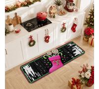 Tapis de cuisine fantaisie Motif sucette de Noël 40,6 x 119,4 cm | Tapis d'évier de cuisine, fond rustique en bois, couleurs pêche et vert