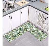 Tapis de Cuisine Feuilles Fraîches Antidérapant et Anti-Fatigue, Vert Tapis de Sol Plantes Feuilles D'Eucalyptus 2 Pièces Absorbante, pour Cuisine Salle à Manger Salon Salle de Bain 43x75cm+43x150cm