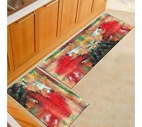Tapis de Cuisine Imprimé Aquarelle Multicolore, Treer Antidérapant et Lavable en Machine Entrée Devant Evier Tapis de Sol Tapis pour Chambre à Coucher, Salon (Rouge,40x60cm)