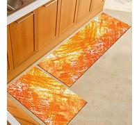 Tapis de Cuisine Imprimé Aquarelle Multicolore, Treer Antidérapant et Lavable en Machine Entrée Devant Evier Tapis de Sol Tapis pour Chambre à Coucher, Salon (Orange,50x160cm)