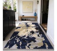 Tapis de cuisine lavable floral vintage bleu 2m 350cm 6m de long,doux | Tapis résistant aux taches entrée,couloir,chambre à coucher,salle de bain,à poils courts,antidérapant(100×500cm)