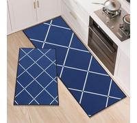 Tapis de cuisine - Lot de 2 - 50 x 150 cm - Polyester - Antidérapant - Lavable en machine - Bleu