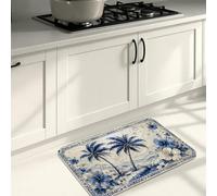 Tapis de cuisine motif palmier tropical bleu et beige, tapis doux, coussin d'été, confortable, lavable, décoration pour éviers, buanderie, salle de bain, 40,6 x 61 cm
