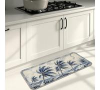 Tapis de cuisine motif palmier tropical bleu et beige, tapis doux, coussin d'été, confortable, lavable, pour éviers, buanderie, salle de bain, 40,6 x 119,4 cm