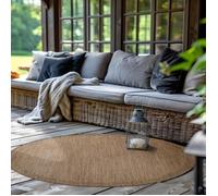 SIMPEX Tapis Extérieur Rond, pour Terrasse, Balcon et Jardin, Tapis de Cuisine Uni, Design Résistant aux Intempéries, Tissage Plat Effet Sisal, Tapis Lavable 160 cm Rond, Marron