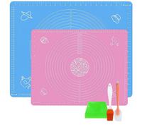Tapis de cuisson en silicone, lot de 2, grands tapis de cuisson antiadhésifs et antidérapants, tapis de travail avec échelle graduée, tapis pour pâtisseries au fondant, avec spatule, planche à pâtisse
