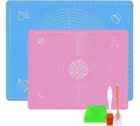 Tapis de cuisson en silicone Unyqoos® – Lot de 2, antiadhésifs et antidérapants, avec échelle de mesure, adaptés au contact alimentaire, incluent une spatule à pâte, une raclette à pâte et une brosse