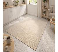 Tapis de décoration,Motif géométrique Moderne Beige et Blanc, 140 x 200 cm, Tapis pour Salon, Chambre à Coucher, Salle à Manger, Salle de séjour, Cuisine, Hall