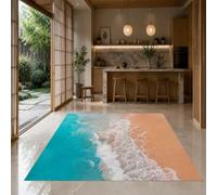 Tapis de décoration,Motifs Abstraits de Plage Bleus, Beiges et Blancs, 180 x 240 cm, Décoratifs Tapis pour Chambre, Cuisine, Salon, Couloir,Rug for Living Room