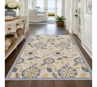 Tapis de décoration,Motifs Floraux Beige, Bleu, Jaune et Rose, 80 x 140 cm, Tapis Doux Poil Court Salon Chambre à Coucher, canapé, Area Rug for Hall Hallway