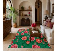 Tapis de décoration,Motifs Floraux Modernes Vert Rouge Rouge, 80 x 140 cm, Tapis Doux Poil Court Tapis Salon Chambre à Coucher, canapé, Area Rug for Hall Hallway