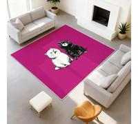 Tapis de Dessin Animé Animal Portrait Amusant Garçons Filles Adolescents Tapis de Chat Blanc Chien Noir Rose Doré Antidérapant Flanelle Tapiss pour salon chambre à coucher chambre d'enfant 50 x 80 cm