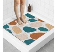 Tapis de douche 70x70 cm, PVC, motif loofah, couleur kaki-gris, séchage rapide, drainage