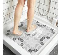 Tapis de Douche Anti-dérapant Carré 60x60 cm, Tapis de Bain PVC Luffa Séchage Rapide Salle de Bain, Facile à Nettoyer, Anti-moisissure, sans Odeur, Douche et Famille, Géométrie Grise