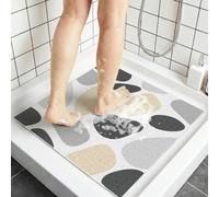 Tapis de Douche Anti-moisissure Carré 60x60 cm, Tapis de Bain PVC Luffa sans Odeur Séchage Rapide, Tapis de Baignoire Antidérapant Fond de Baignoire, Facile à Nettoyer, Confortable, Pierre Grise