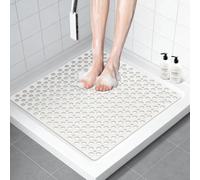 Tapis de douche antidérapant, 70x70 cm, en TPE, de couleur blanche, avec ventouses et orifices de drainage