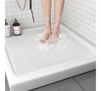 Tapis de douche antidérapant, carré, de 69x69 cm, avec ventouses et trous de drainage, de couleur blanche