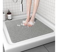 Tapis de douche antidérapant, lavable, 80x80 cm, gris, anti-moisissure, à séchage rapide, avec effet massage en loofah, en PVC