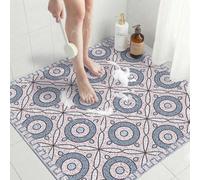Tapis de douche en PVC, motif "luffa", 80x80 cm, forme carrée, couleur rose avec motifs circulaires, séchage rapide, neutralise les odeurs