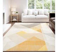 Tapis de Enfant Moderne Géométrique Triangle Rectangle Abstrait Beige Gris Design Moderne, 140 x 200 cm Tapis Moquette de Chambre à Poils Ras, Paillasson Intérieur - pour Chambre à Coucher de Salon
